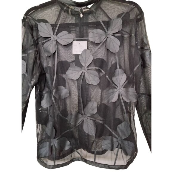 Dolce Cabo Size Medium Jacket Sheer Mesh Floral Black Flower Accents Zip Front - Picture 6 of 8